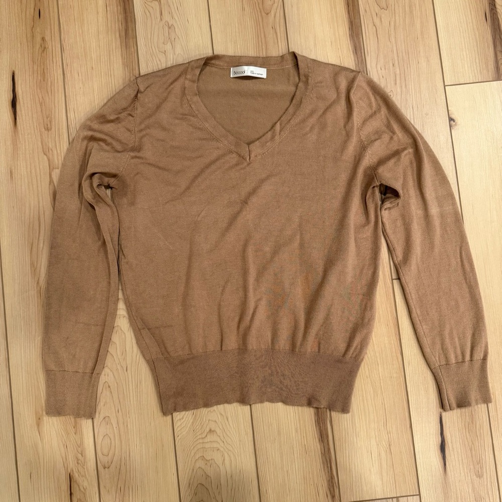 Be Cool Tan V-Neck Caramel‎ Sweater